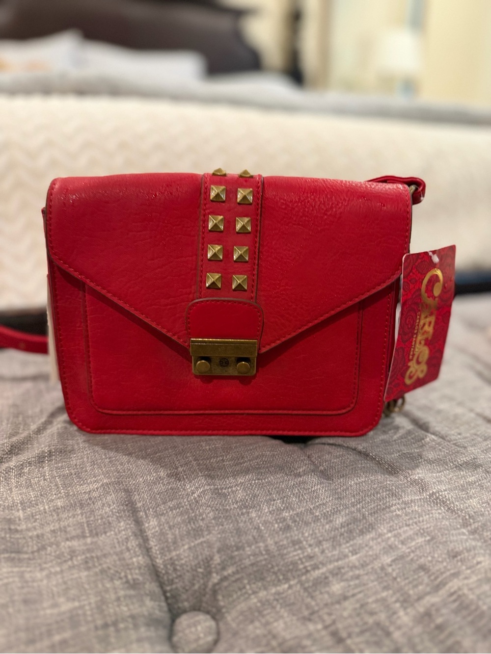Carlos by Carlos Santana Red Crossbody with Gold Stud Details